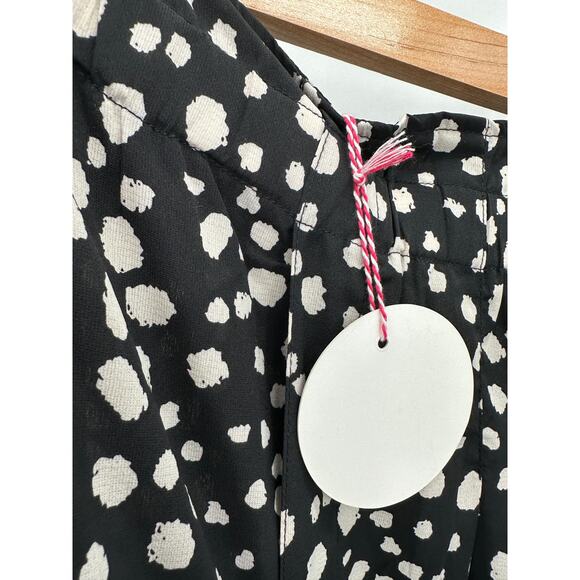 Umgee Black Cream Polka Dot High waisted Pants Size L Wide Leg NWT Teacher - Picture 5 of 10